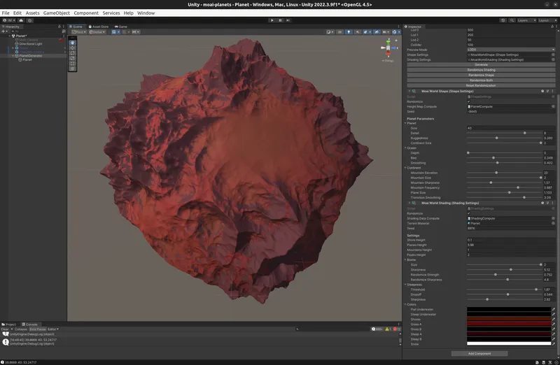 Some sort of inferno planet, with no oceans and incredibly sharp mountains (applies an exponent to their altitude).